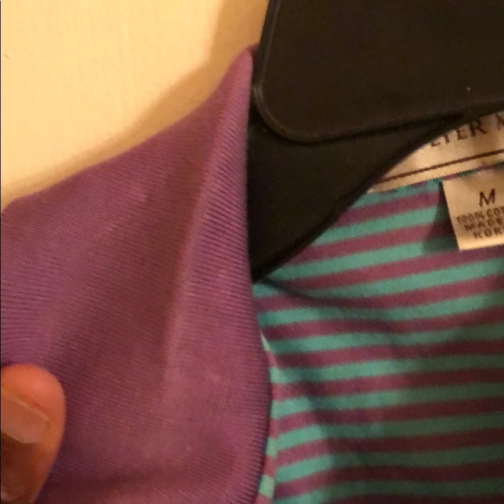 Peter Millar Striped Purple/Aqua Polo Shirt Men’s Medium - Picture 4 of 7